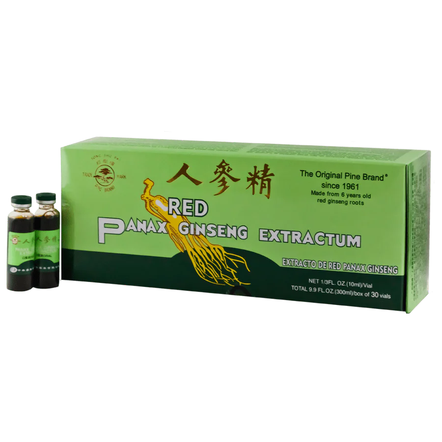 Green box of Red Panex Ginseng Extract by Pine Brand, 30 ct (10cc)