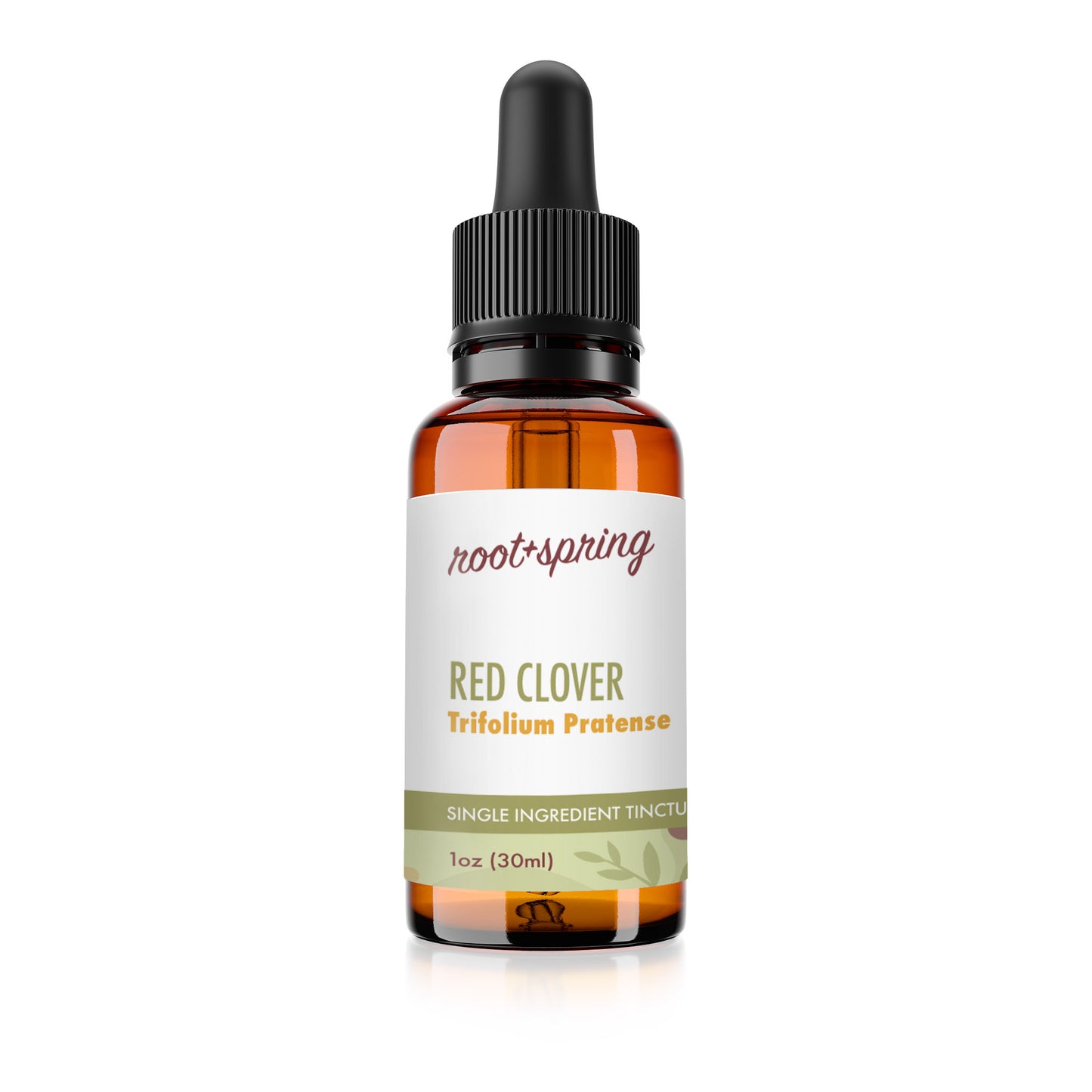 root and spring red clover tincture bottle, one fluid ounce, thirty milliliters