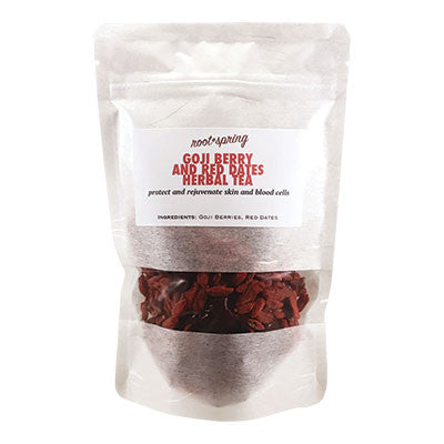 Root and spring's resealable pouch of tea.