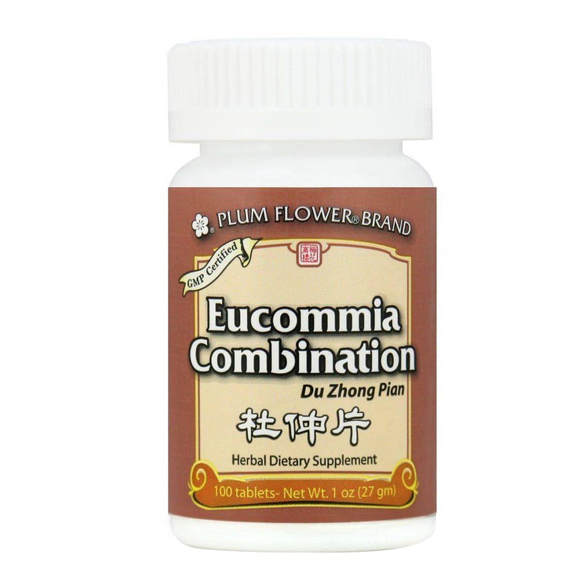Bottle of 100 tablets of herbal dietary supplement, net weight 1 ounce, or 27 grams. English and chinese text.