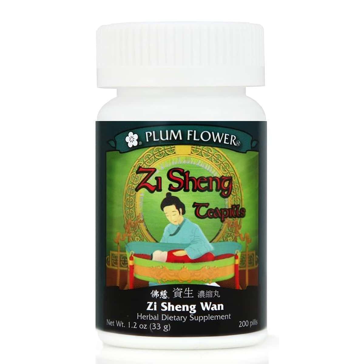 Bottle of 200 pills of herbal dietary supplement, net weight 1.2 ounces, or 33 grams. English and chinese text.
