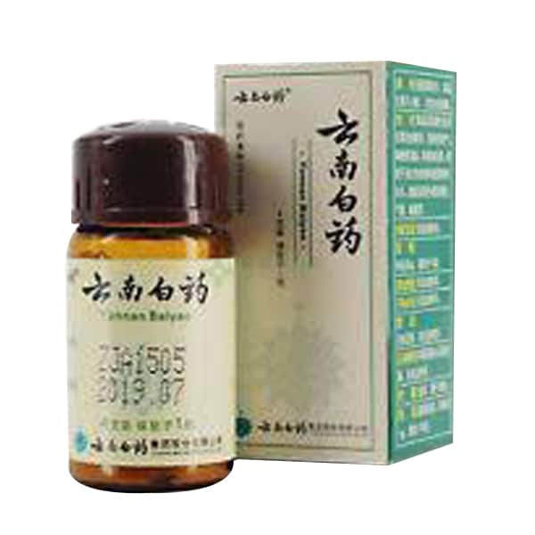 Amber bottle with chinese and english text containing 4 grams of yunnan baiyao powder.