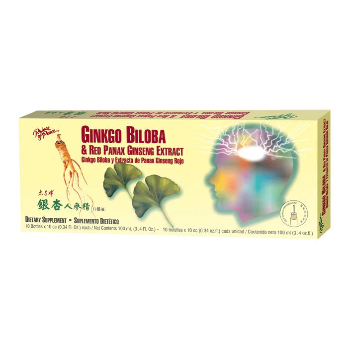Prince of Peace Ginkgo Biloba and Red Panax Ginseng Extract, ten vials, english and chinese lettering