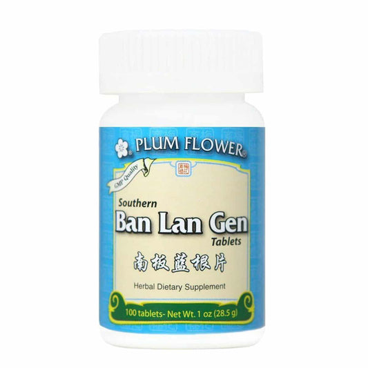 Bottle of 100 tablets of herbal dietary supplement, net weight 1 ounce, equivalent to 28.5 grams. English and chinese text.