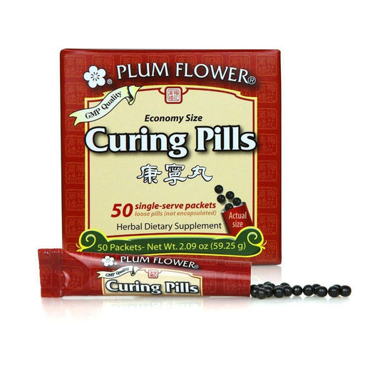 Box of 50 single serve packets of loose pills, not encapsulated, of herbal dietary supplement. Net weight 2.09 ounce, or 59.25 grams.